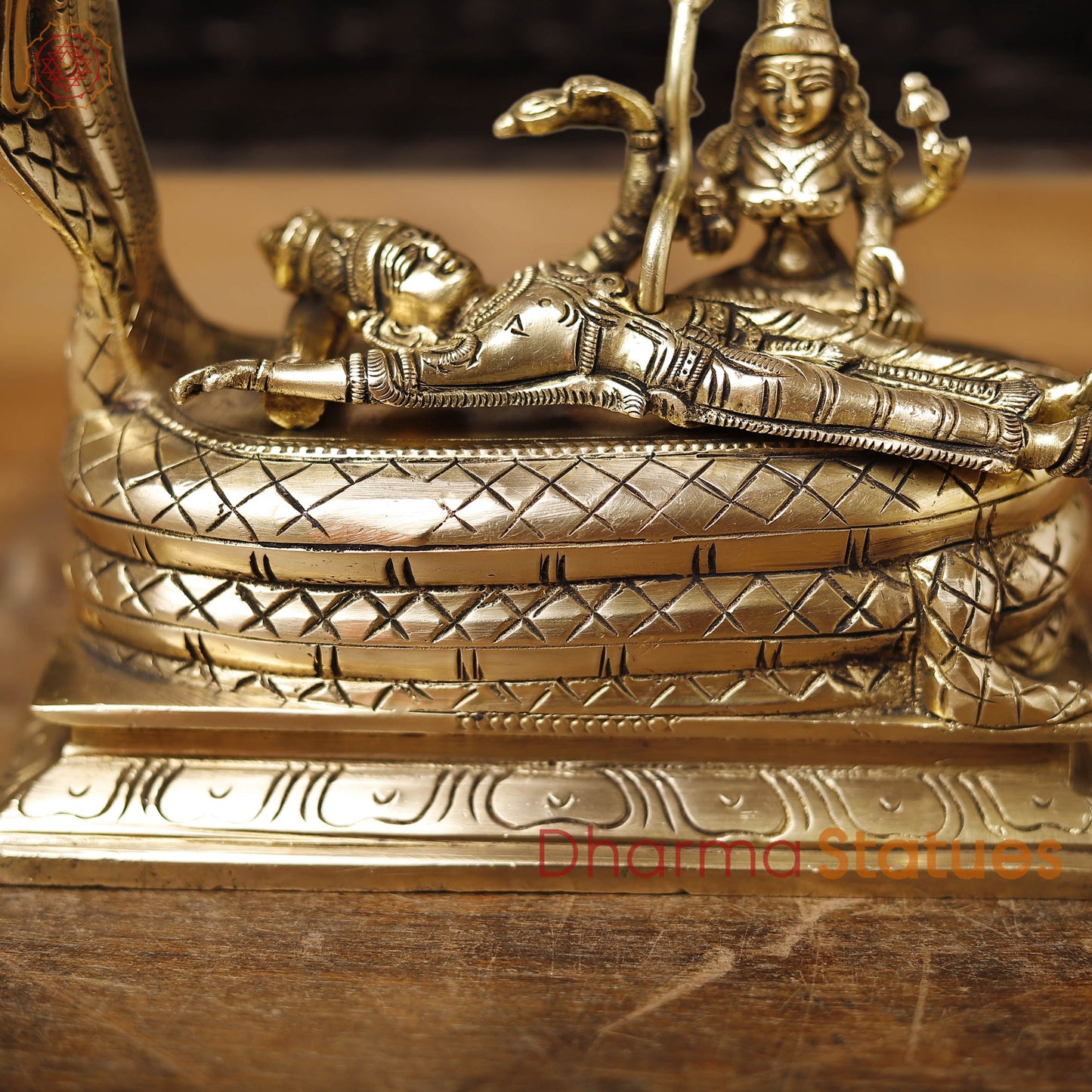 Brass Vishnu and Lakshmi Resting on Sheshnag, Smooth Gold Finish 6"
