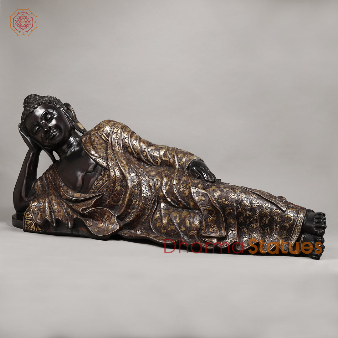 Brass Buddha Resting, Black Patina & Copper Finish 47"