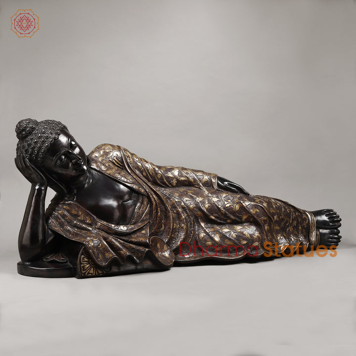 Brass Buddha Resting, Black Patina & Copper Finish 47"