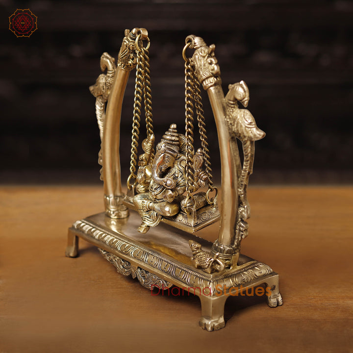 Brass Ganesh Jhula Under Elephant Tusk, Smooth finish, 10"