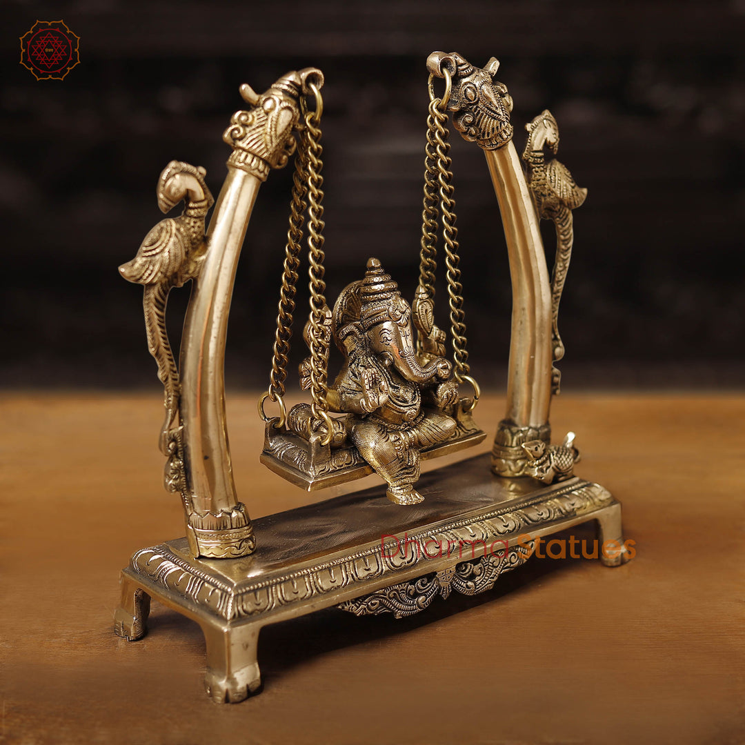 Brass Ganesh Jhula Under Elephant Tusk, Smooth finish, 10"