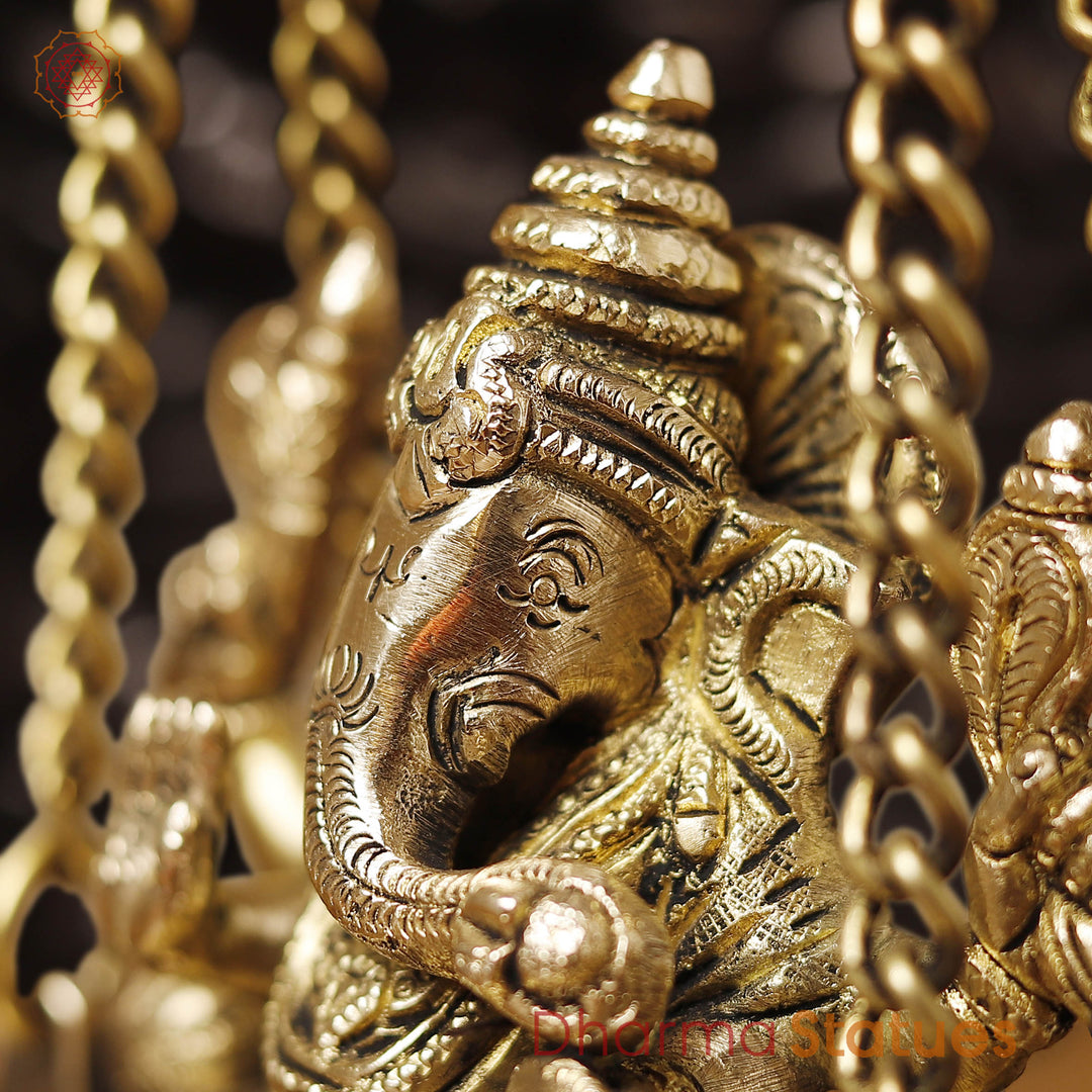 Brass Ganesh Jhula Under Elephant Tusk, Smooth finish, 10"