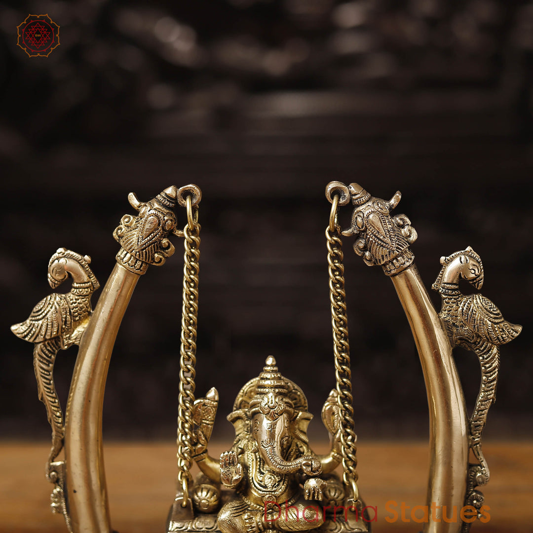 Brass Ganesh Jhula Under Elephant Tusk, Smooth finish, 10"