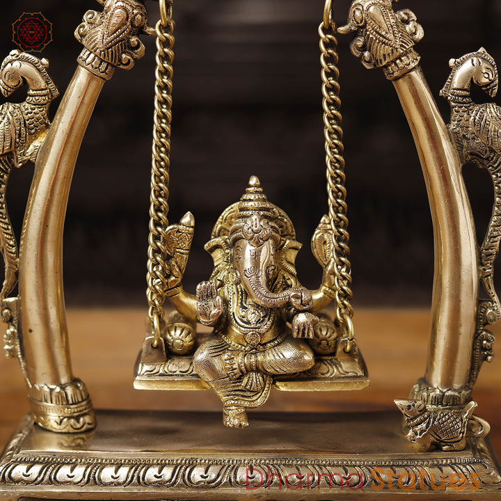 Brass Ganesh Jhula Under Elephant Tusk, Smooth finish, 10"