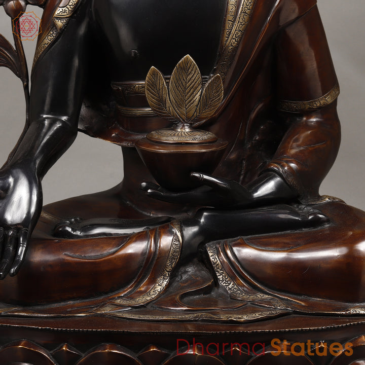 Brass Buddha Medicine Posture, Deep Black and Rich copper Finish 34"