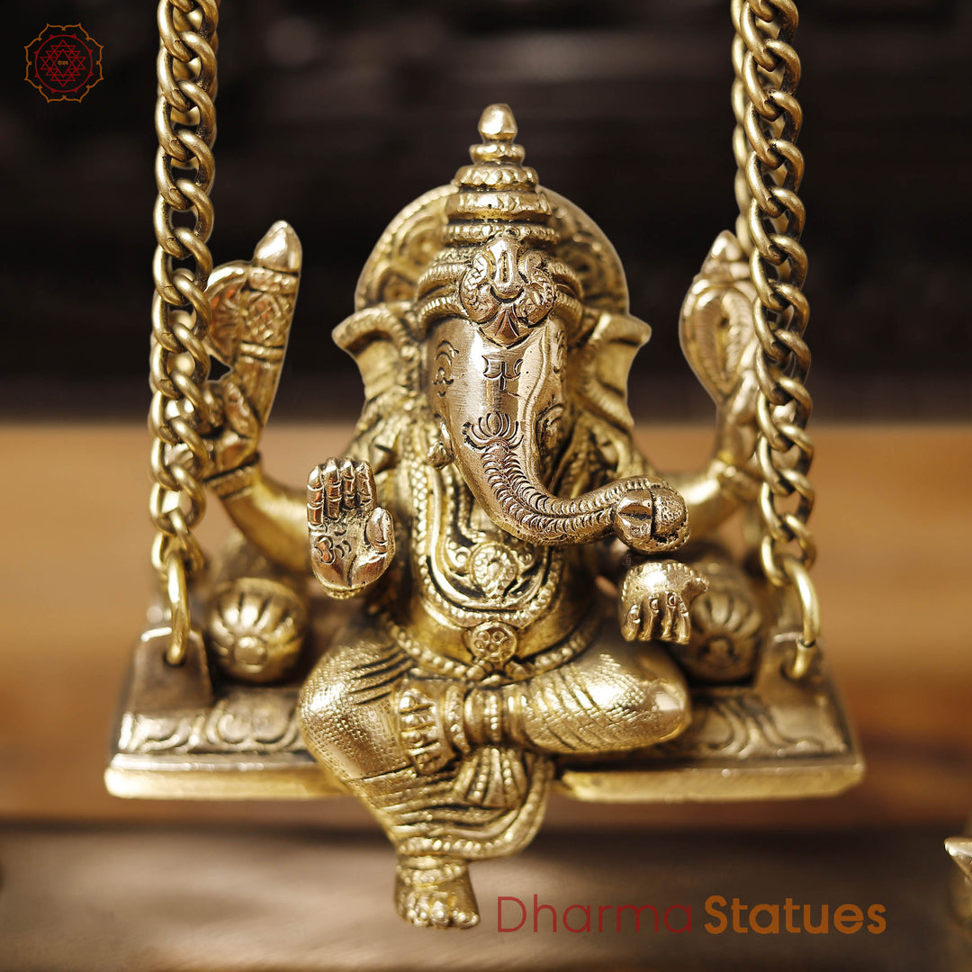 Brass Ganesh Jhula Under Elephant Tusk, Smooth finish, 10"