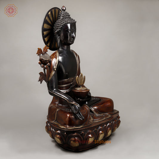 Brass Buddha Medicine Posture, Deep Black and Rich copper Finish 34"