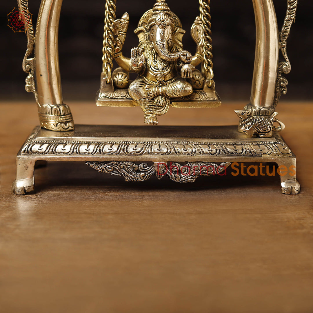 Brass Ganesh Jhula Under Elephant Tusk, Smooth finish, 10"