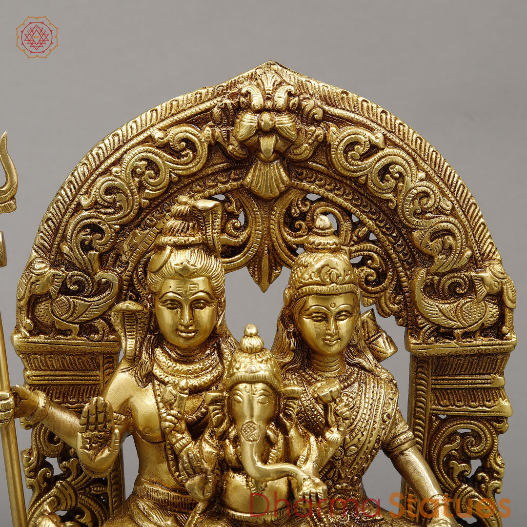 Brass Shiva Parivar With Arch , Fine Golden Finish, 12"