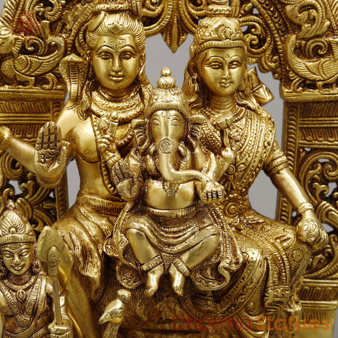 Brass Shiva Parivar With Arch , Fine Golden Finish, 12"