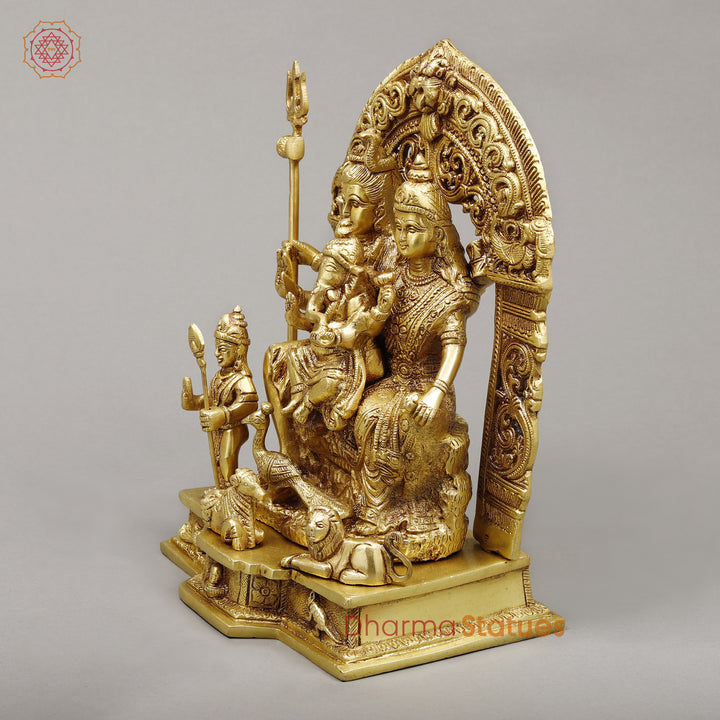 Brass Shiva Parivar With Arch , Fine Golden Finish, 12"