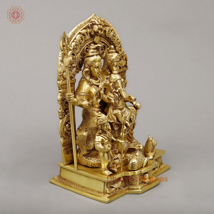 Brass Shiva Parivar With Arch , Fine Golden Finish, 12"