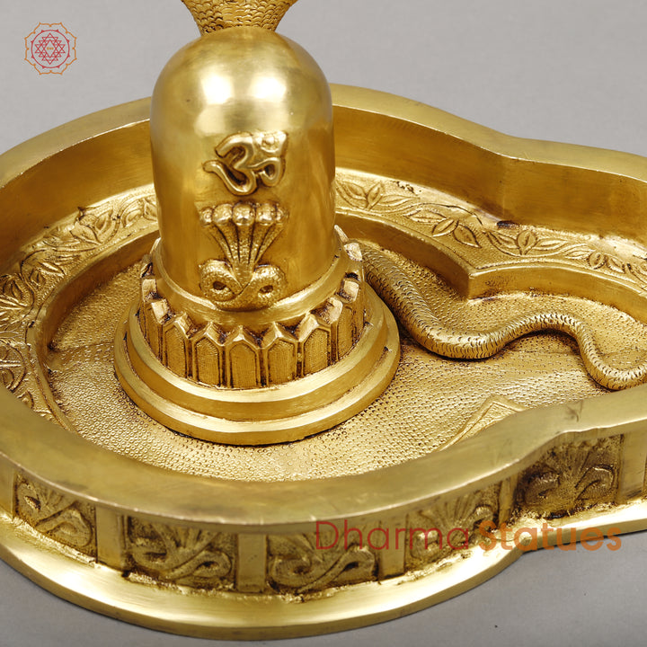 Brass Mahakaleshwar Lingam, Fine Golden Finish, 8"