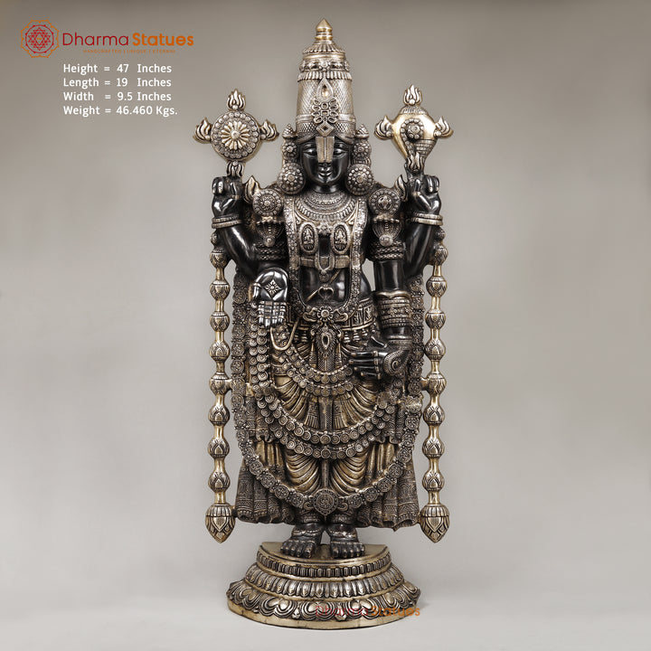 Brass Tirupati Balaji Standing, Deep Black Finish 47"