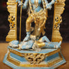 Brass Kali Idol- Handcrafted Brass Goddess Kali, Turquoise Finish 21"