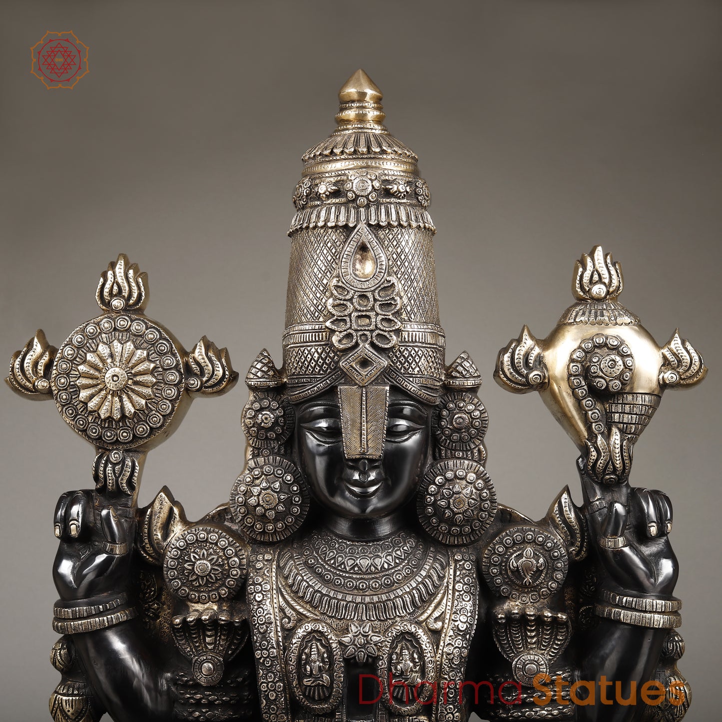 Brass Tirupati Balaji Standing, Deep Black Finish 47"
