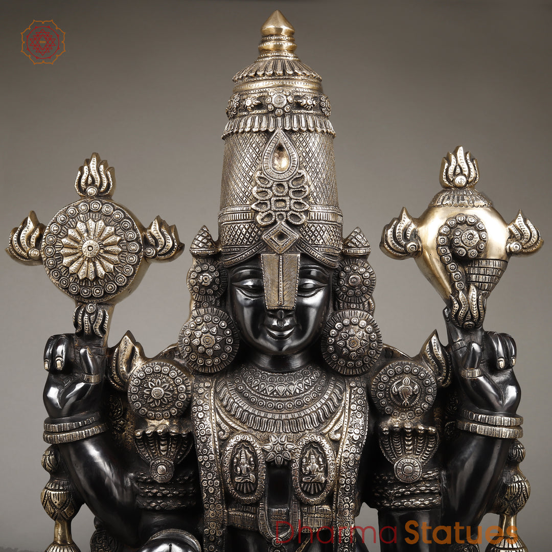 Brass Tirupati Balaji Standing, Deep Black Finish 47"