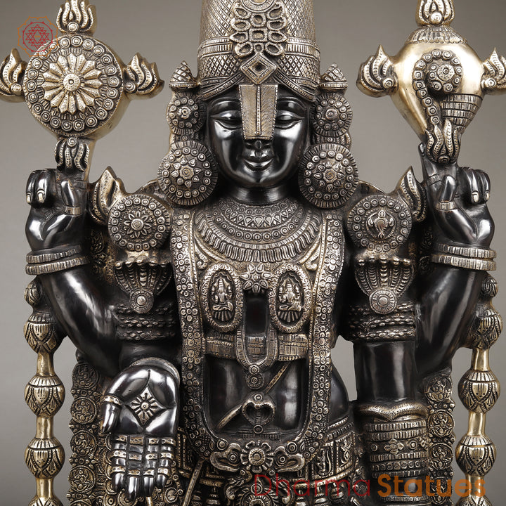 Brass Tirupati Balaji Standing, Deep Black Finish 47"