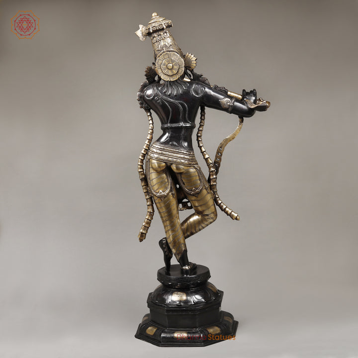 Brass Krishna With Ornated Mala, Royal Black Finish 45"