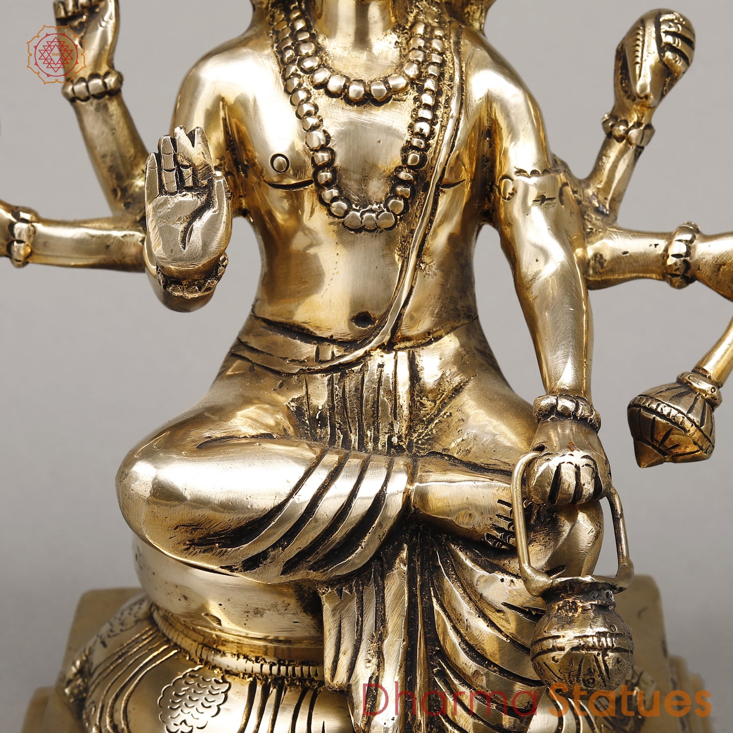 Brass Dattatreya seated, Golden Finish, 12"