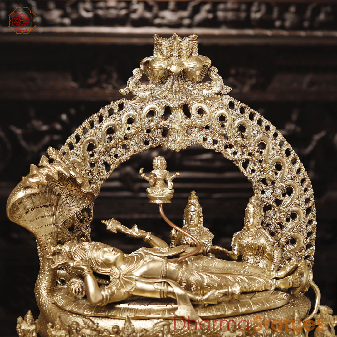 Brass Vishnu Resting on Sheshnag Throne – Lakshmi, Brahma, and Dashavatar Ensemble, Fine Golden Finish, 26"