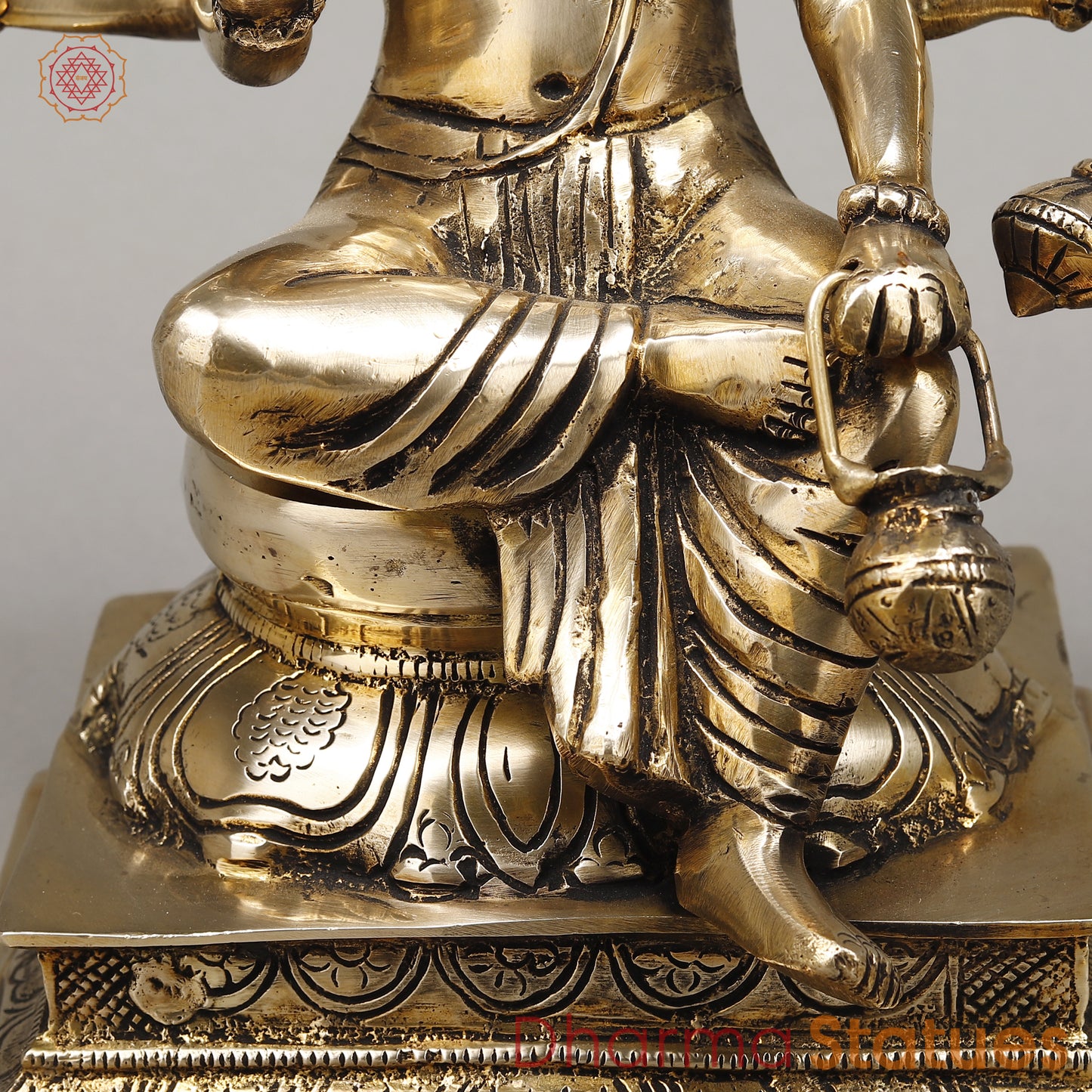Brass Dattatreya seated, Golden Finish, 12"