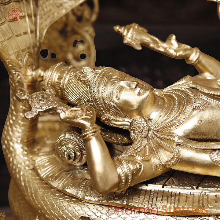 Brass Vishnu Resting on Sheshnag Throne – Lakshmi, Brahma, and Dashavatar Ensemble, Fine Golden Finish, 26"