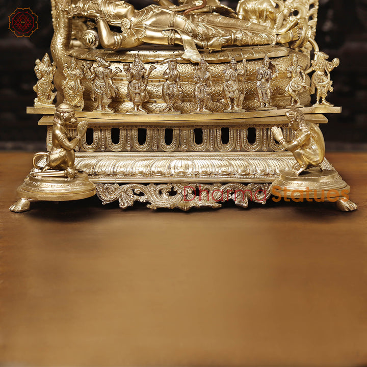 Brass Vishnu Resting on Sheshnag Throne – Lakshmi, Brahma, and Dashavatar Ensemble, Fine Golden Finish, 26"