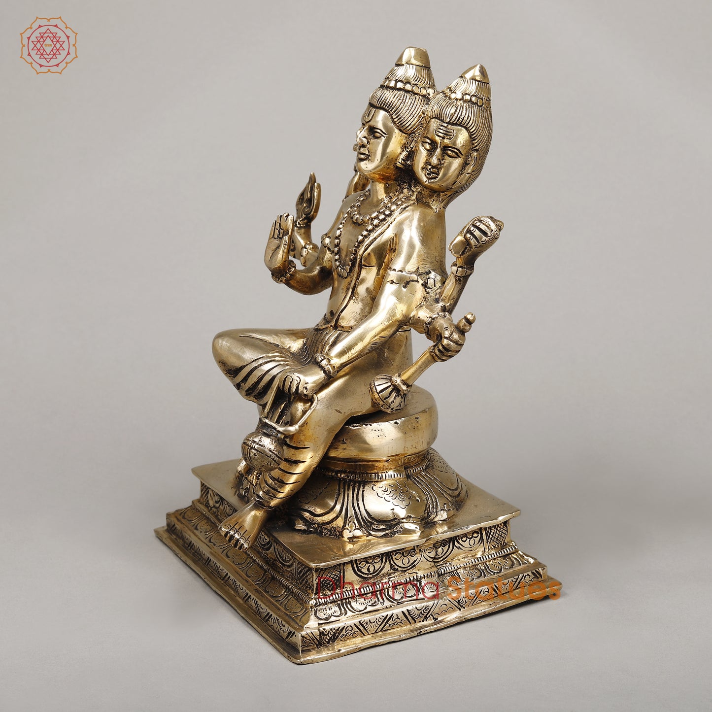 Brass Dattatreya seated, Golden Finish, 12"