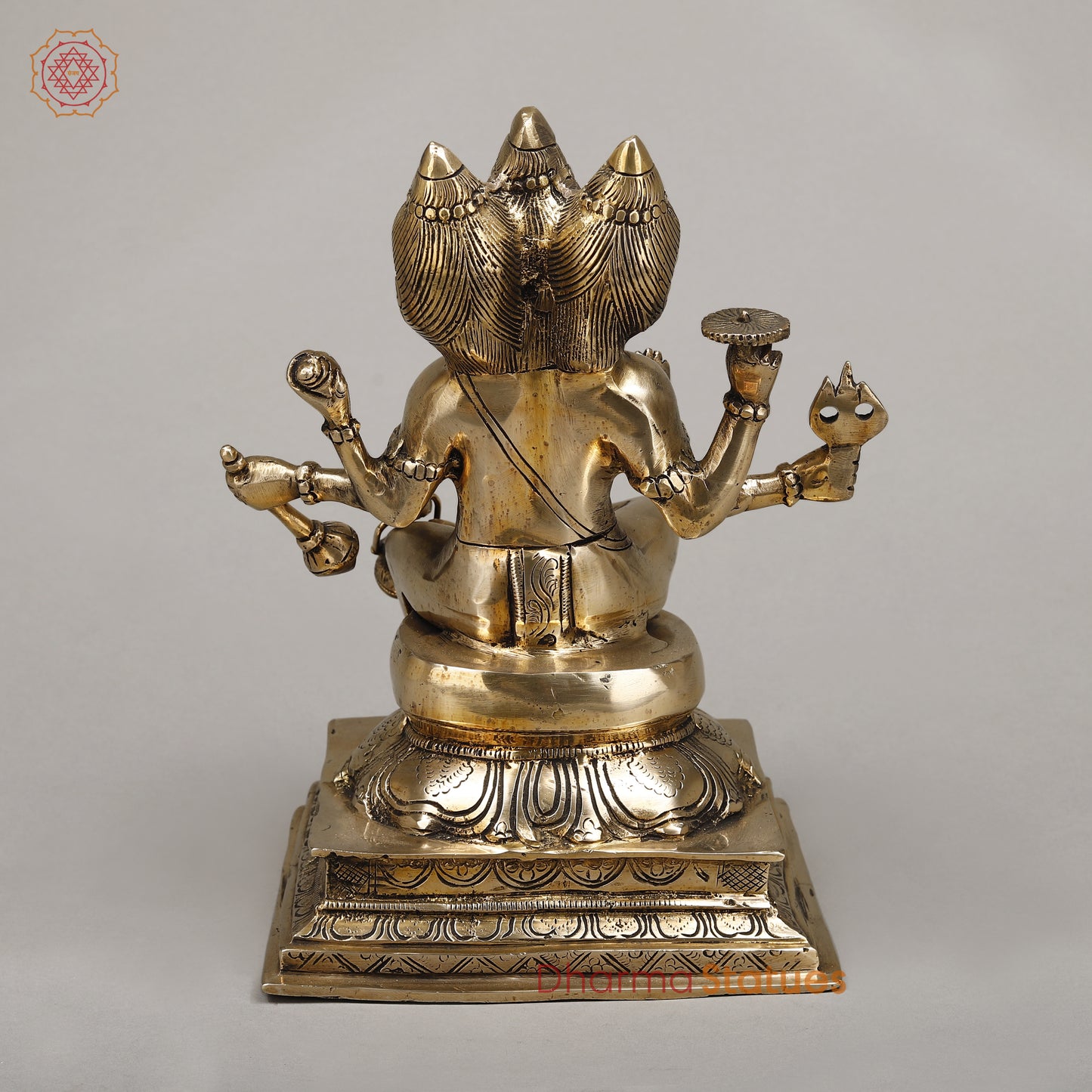 Brass Dattatreya seated, Golden Finish, 12"