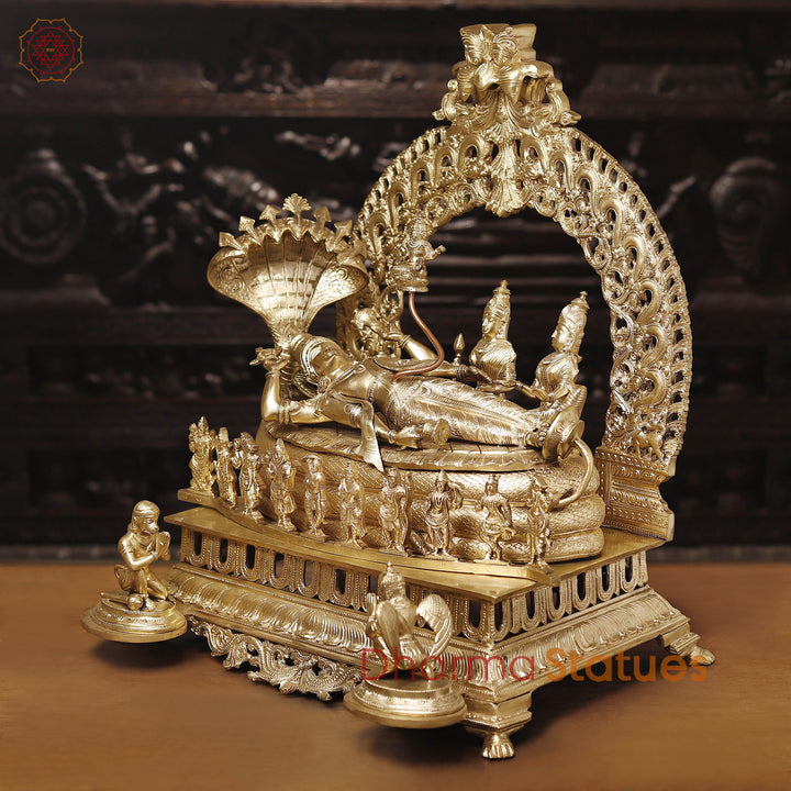 Brass Vishnu Resting on Sheshnag Throne – Lakshmi, Brahma, and Dashavatar Ensemble, Fine Golden Finish, 26"