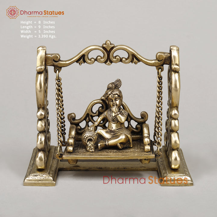 Brass Baby Krishna on Swing, Fine Golden Finish, 8"