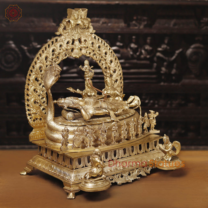 Brass Vishnu Resting on Sheshnag Throne – Lakshmi, Brahma, and Dashavatar Ensemble, Fine Golden Finish, 26"