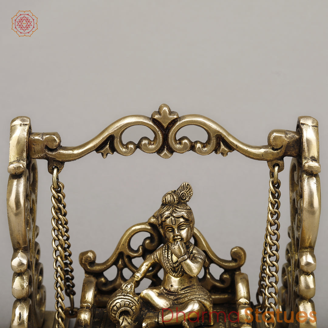 Brass Baby Krishna on Swing, Fine Golden Finish, 8"