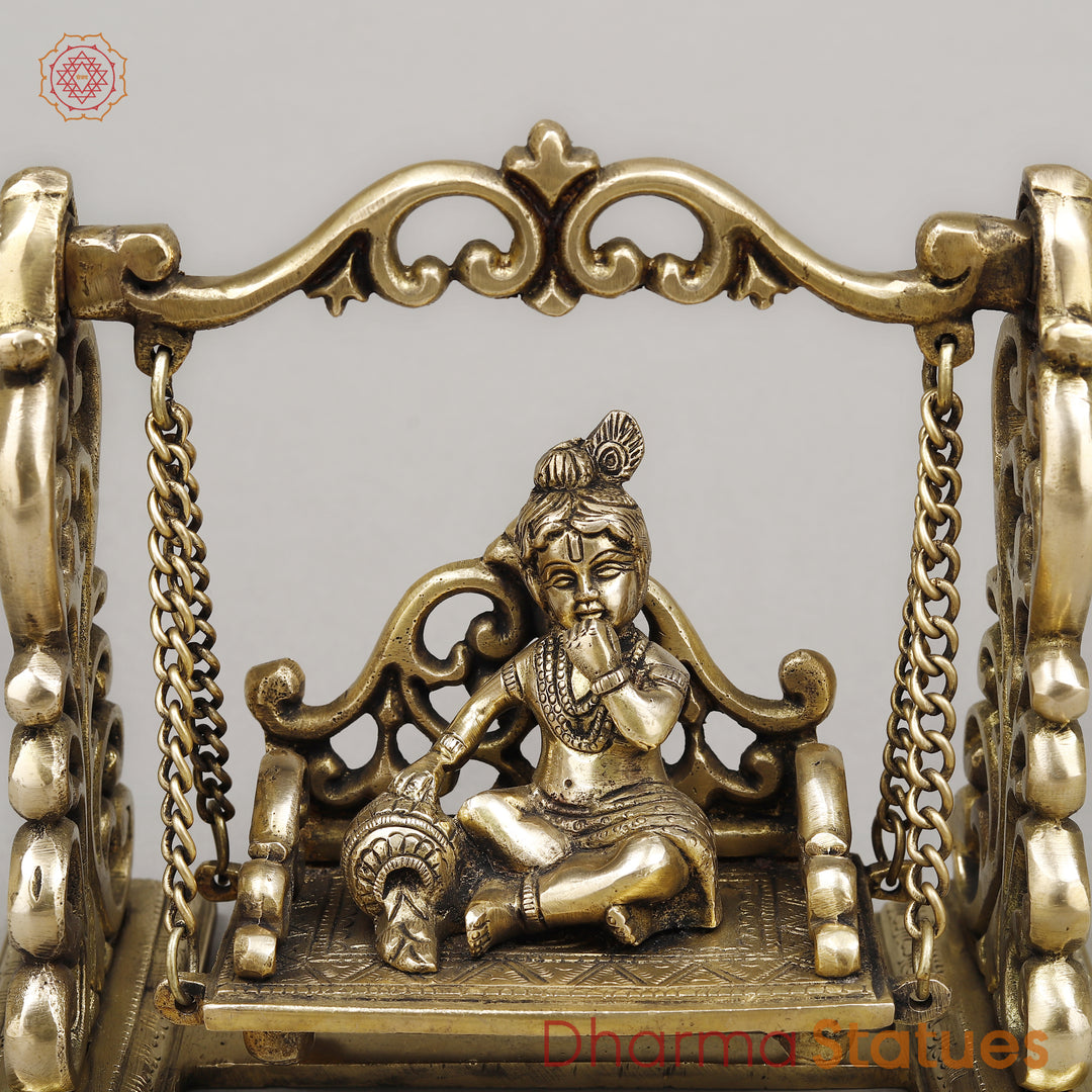 Brass Baby Krishna on Swing, Fine Golden Finish, 8"