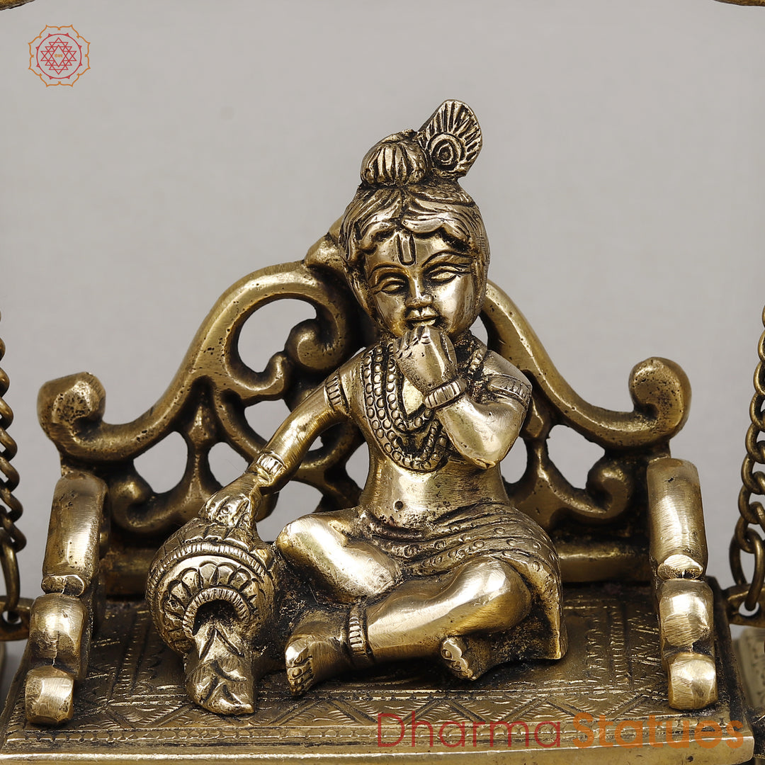 Brass Baby Krishna on Swing, Fine Golden Finish, 8"