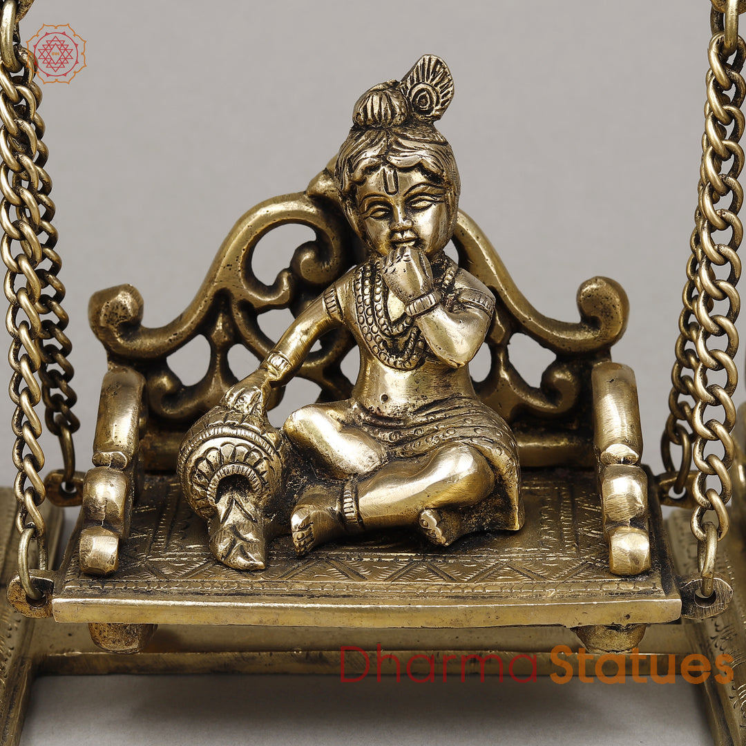 Brass Baby Krishna on Swing, Fine Golden Finish, 8"