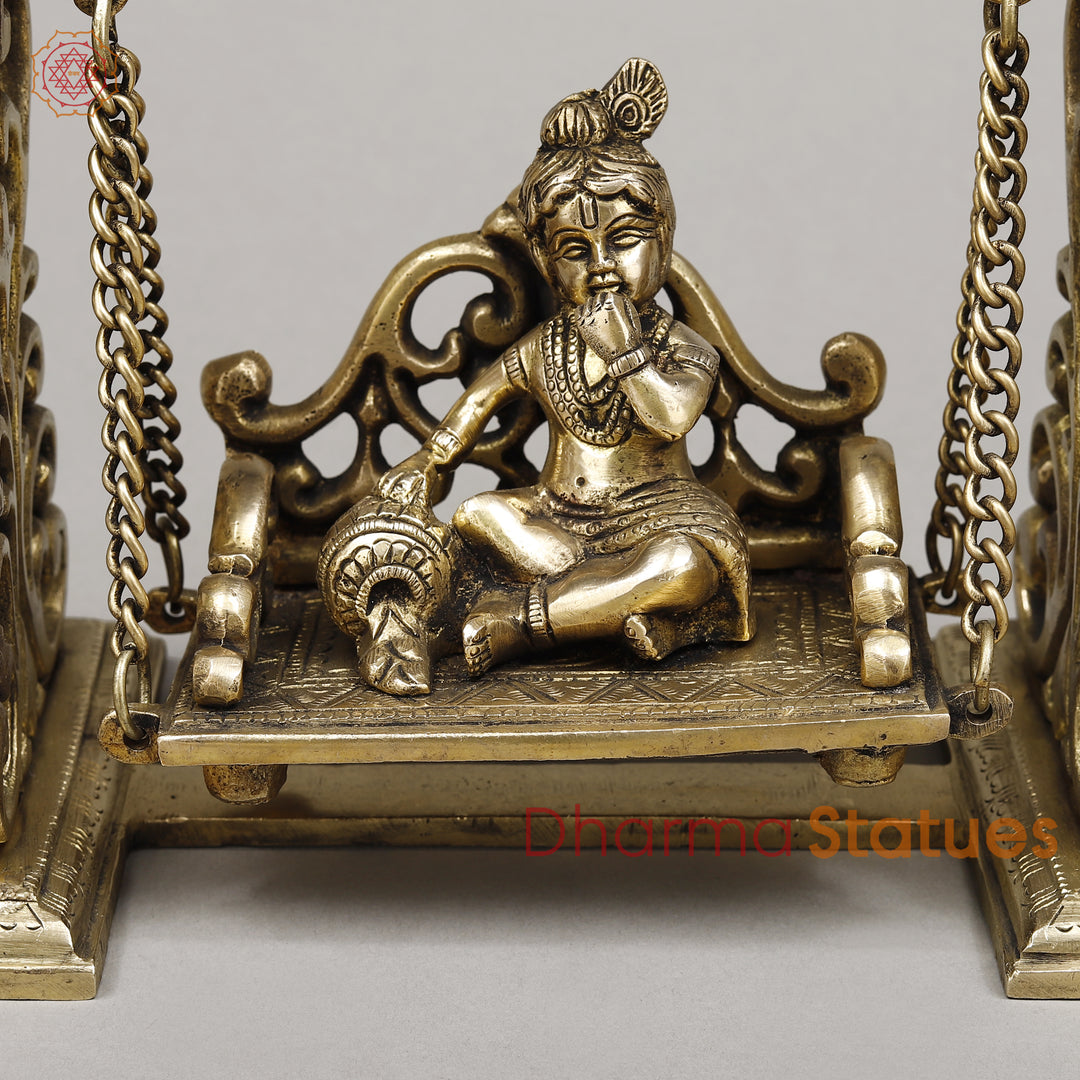 Brass Baby Krishna on Swing, Fine Golden Finish, 8"