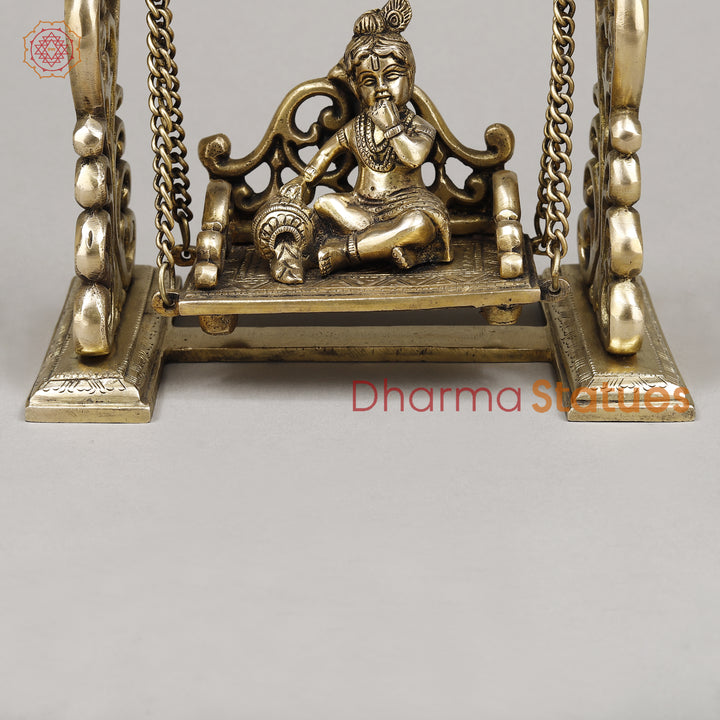 Brass Baby Krishna on Swing, Fine Golden Finish, 8"