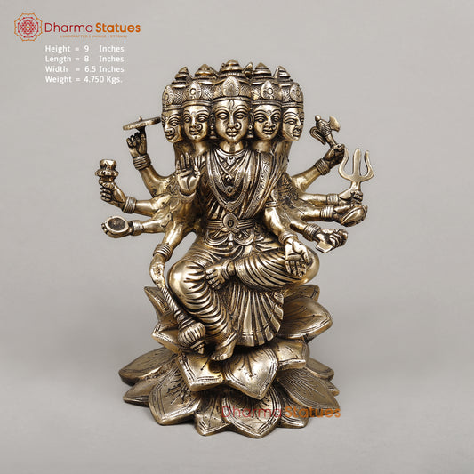 Brass Gayatri Devi seated on Lotus, Fine Golden Finish, 9"