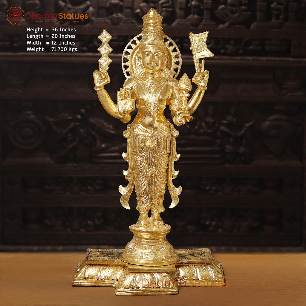 Brass Lord Surya Idol, The Radiant Deity of Time and Illumination, Glazing Gold Finish 36"