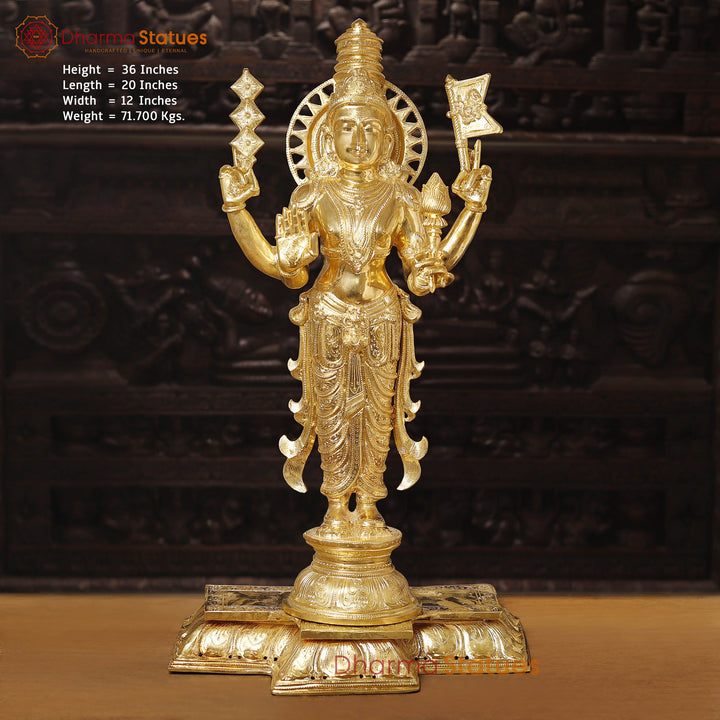 Brass Idol of Lord Surya, is Meant for Performing Puja at Home, 36"