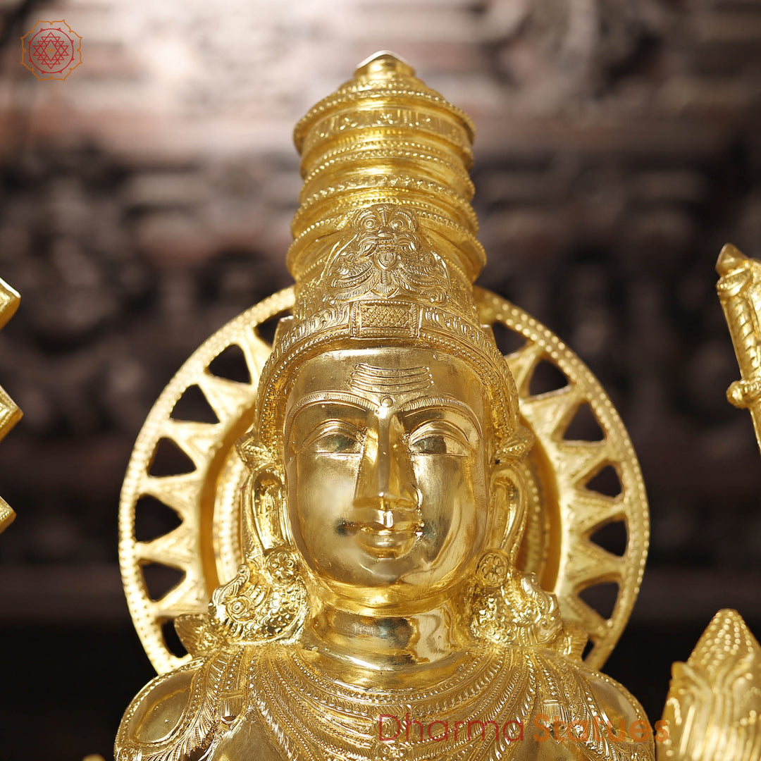 Brass Lord Surya Idol, The Radiant Deity of Time and Illumination, Glazing Gold Finish 36"