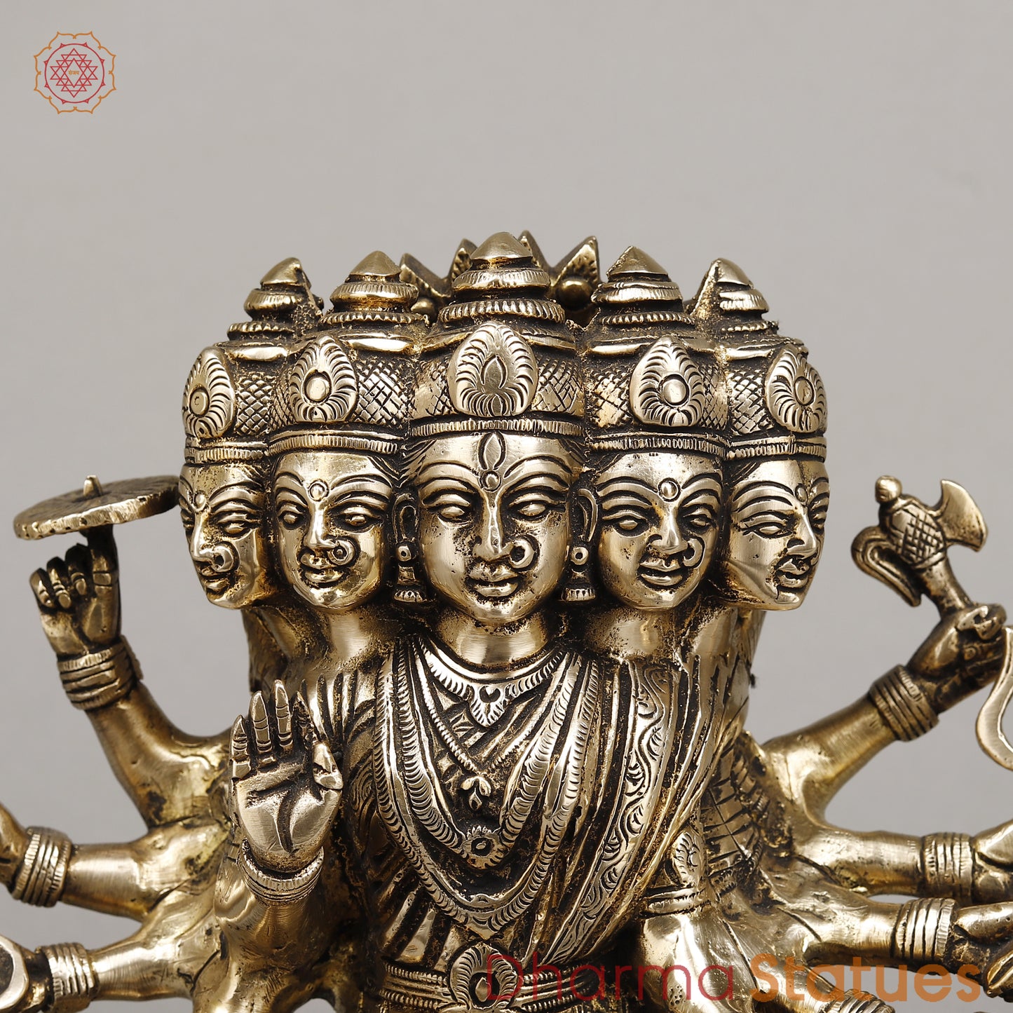 Brass Gayatri Devi seated on Lotus, Fine Golden Finish, 9"