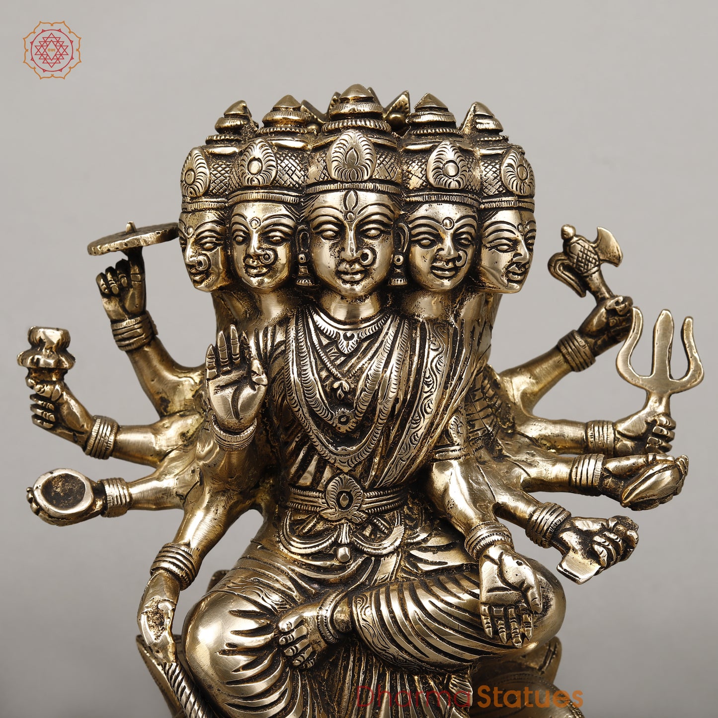 Brass Gayatri Devi seated on Lotus, Fine Golden Finish, 9"