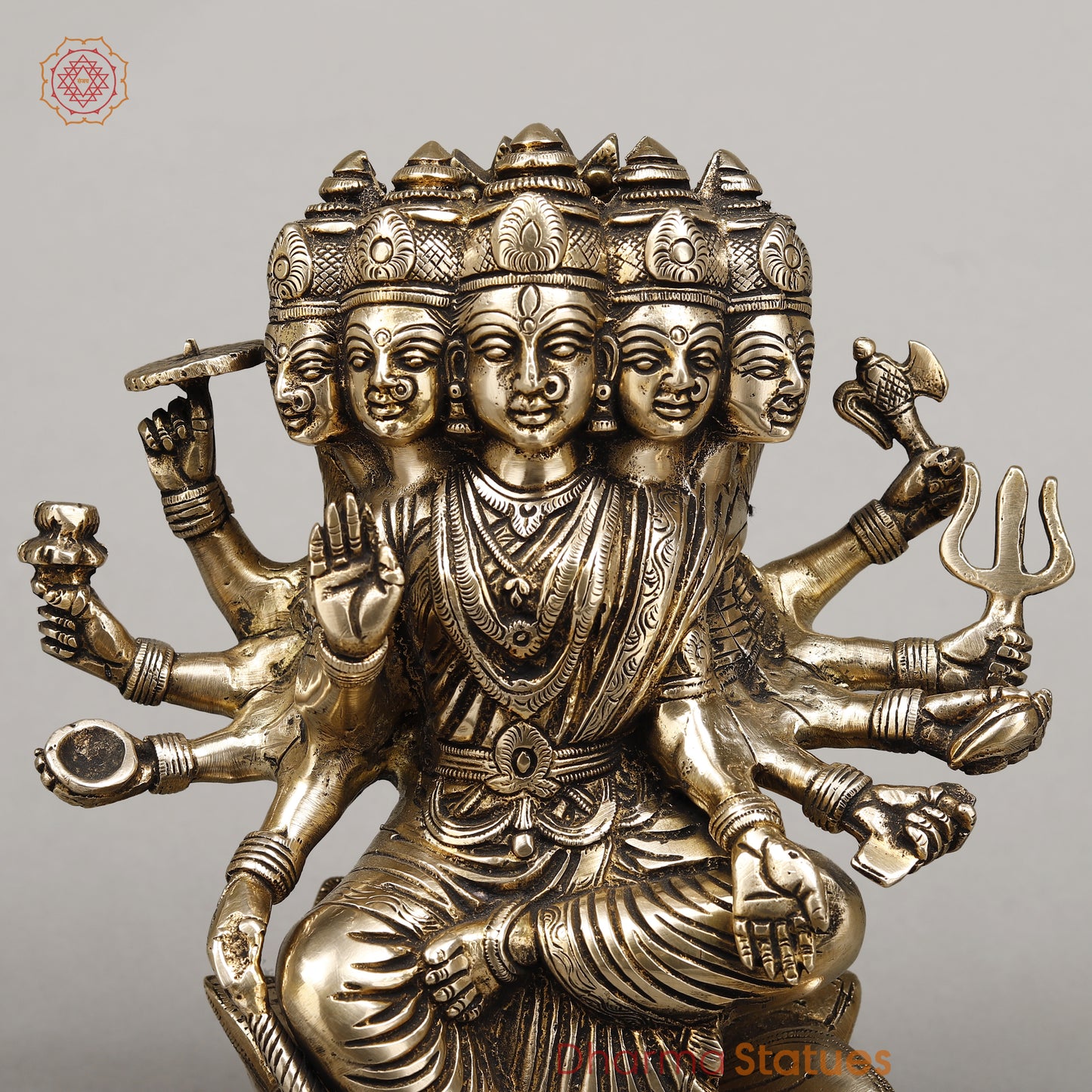 Brass Gayatri Devi seated on Lotus, Fine Golden Finish, 9"