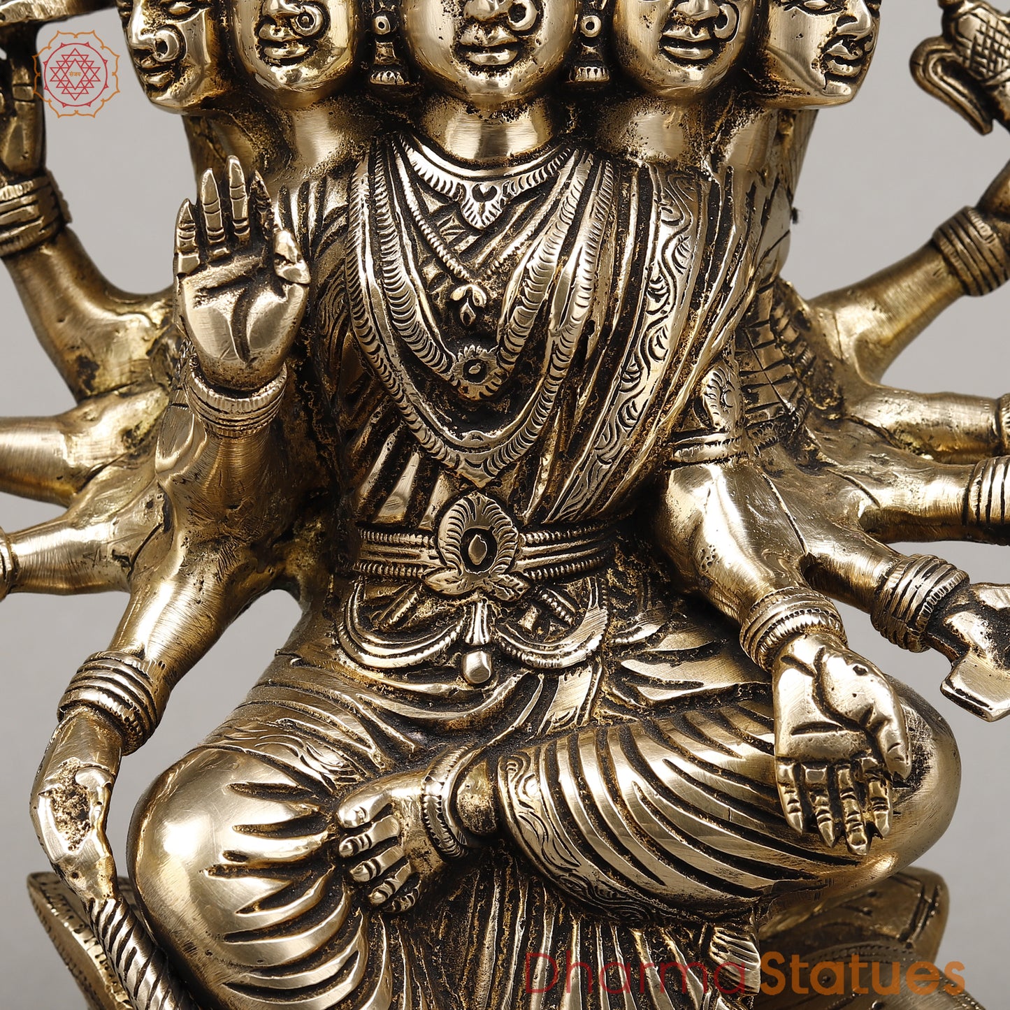 Brass Gayatri Devi seated on Lotus, Fine Golden Finish, 9"