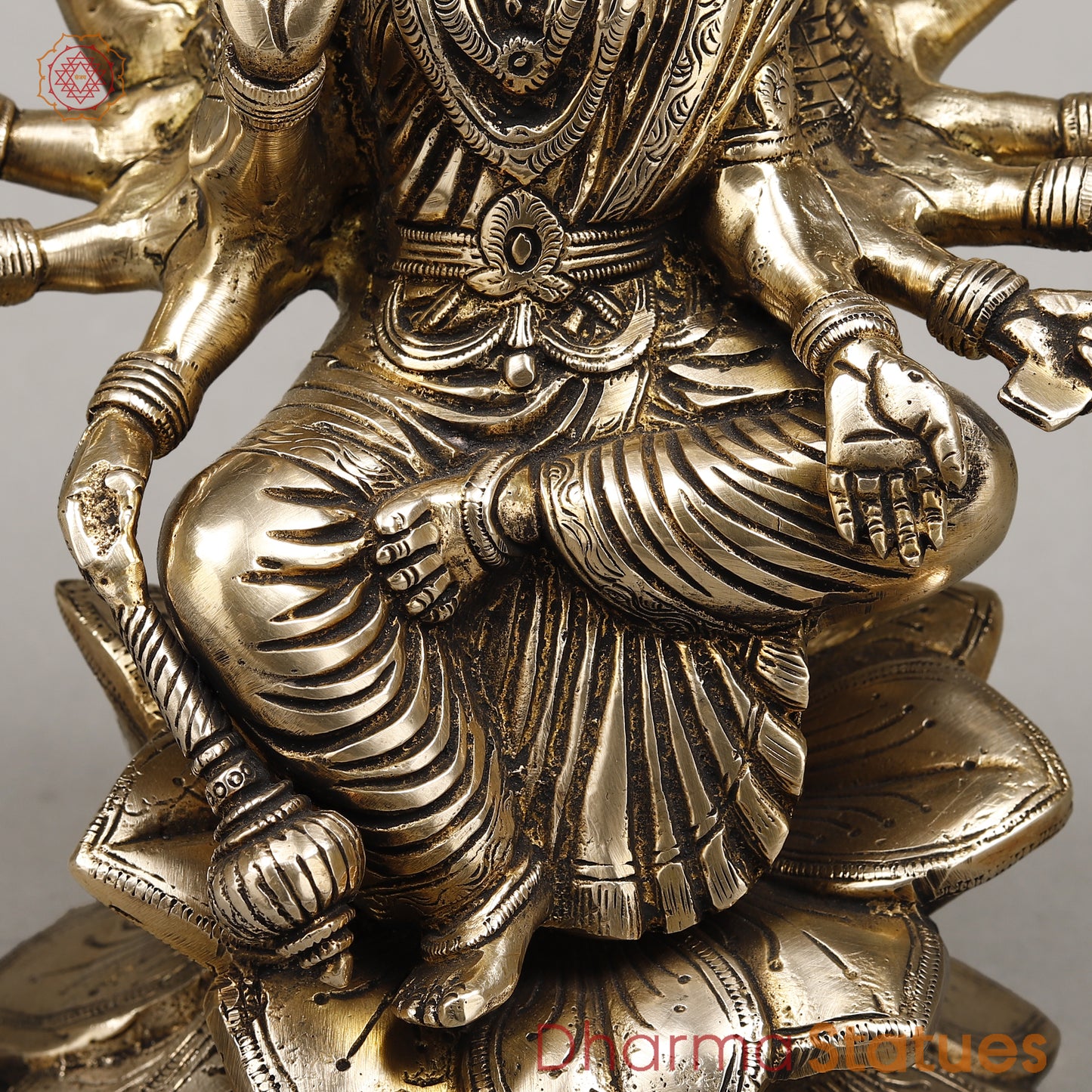 Brass Gayatri Devi seated on Lotus, Fine Golden Finish, 9"