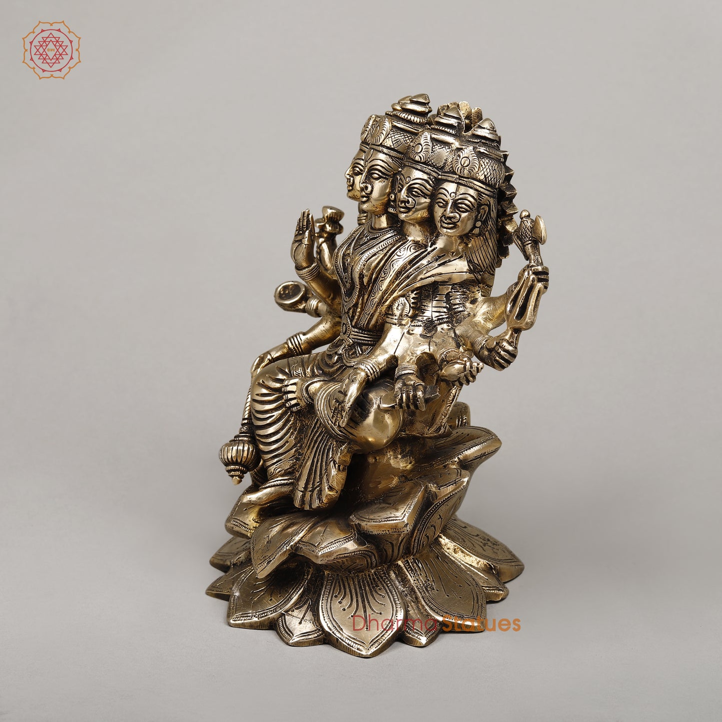Brass Gayatri Devi seated on Lotus, Fine Golden Finish, 9"