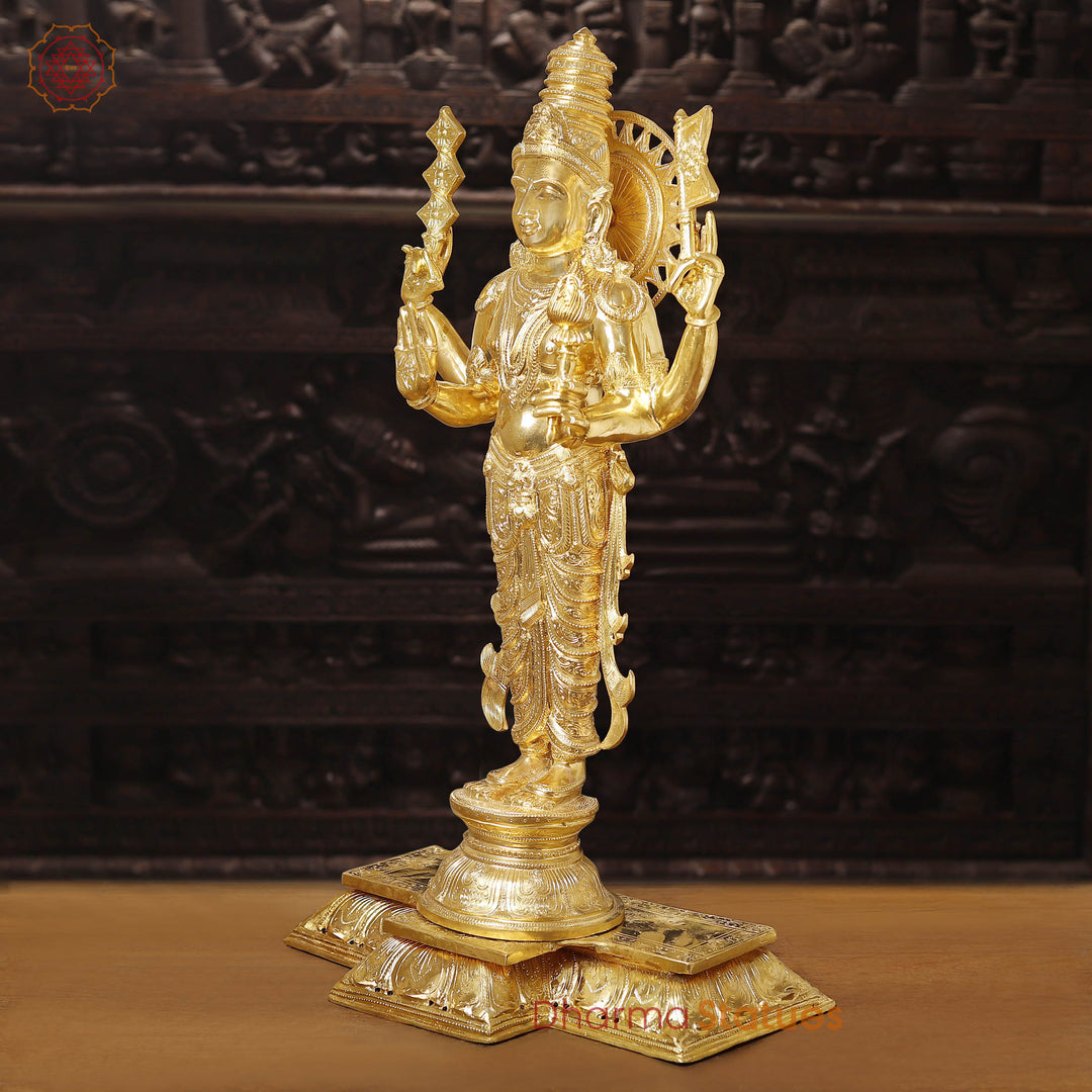 Brass Lord Surya Idol, The Radiant Deity of Time and Illumination, Glazing Gold Finish 36"